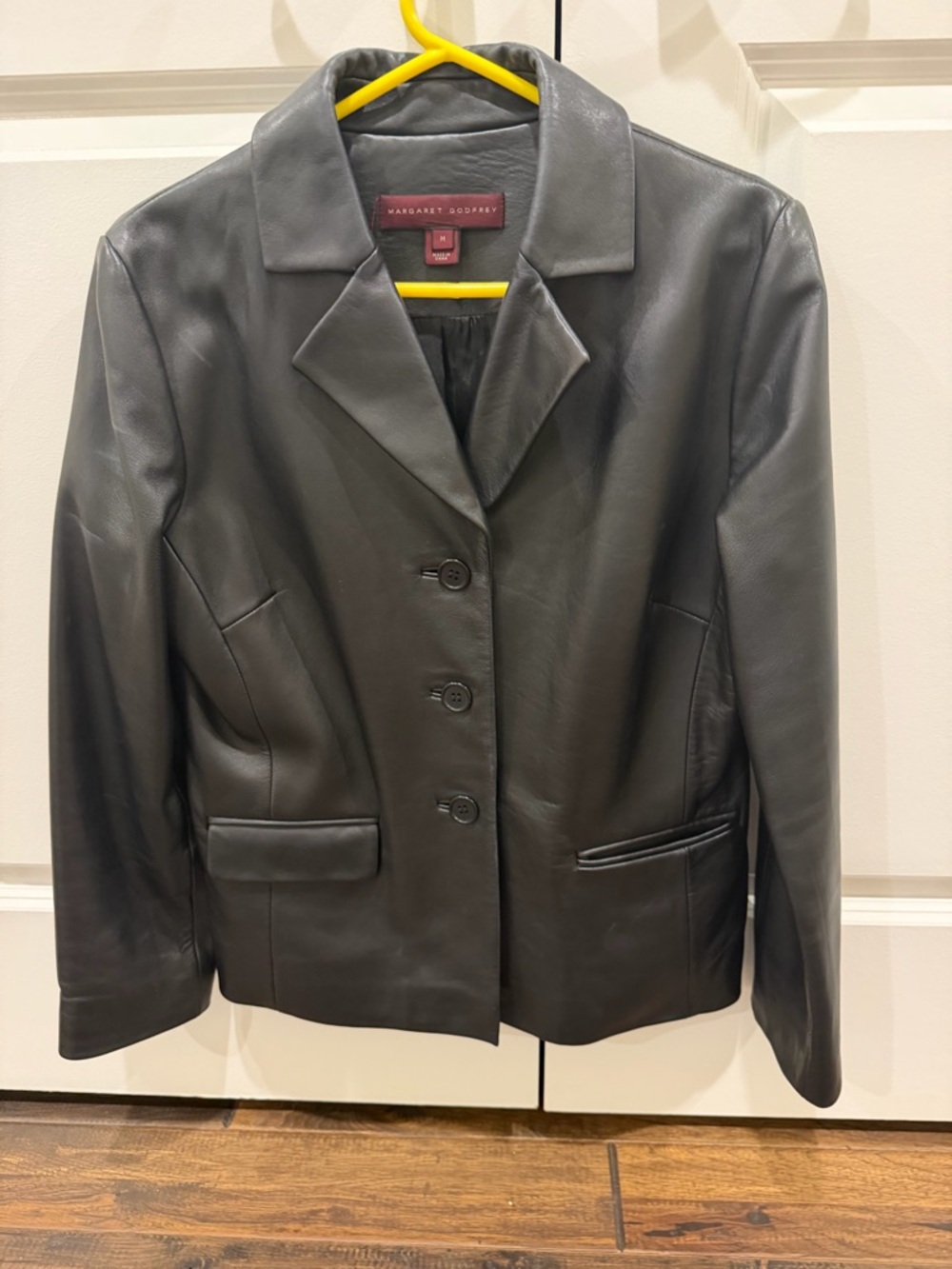 Margaret Godfrey Black Leather Button-Front Jacket